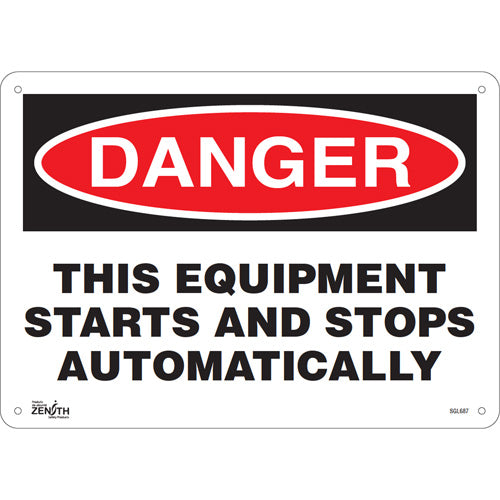 Enseigne «This Equipment Starts And Stops Automatically» — Panneau de sécurité industrielle