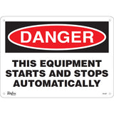 Enseigne «This Equipment Starts And Stops Automatically» — Panneau de sécurité industrielle