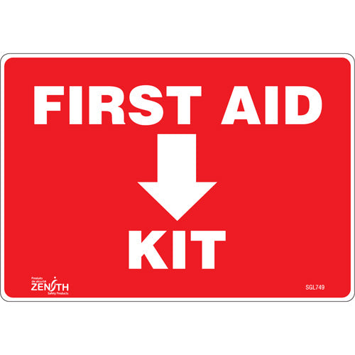 Enseigne «First Aid Kit», 7" x 10", Vinyle, Anglais avec pictogramme - SGL749