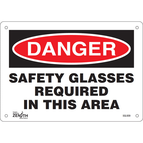 Enseigne «Safety Glasses Required», 7" x 10", Aluminium, Anglais - SGL939