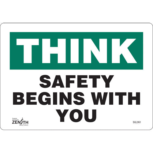 Enseigne «Safety Begins With You», 7" x 10", Vinyle, Anglais - SGL961