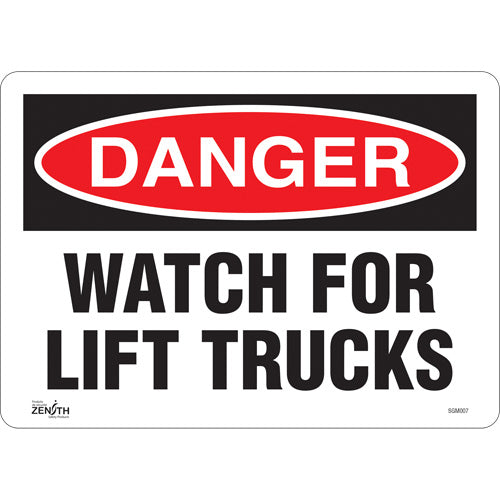 Enseigne «Watch For Lift Trucks», 10" x 14", Vinyle, Anglais - SGM007