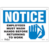 Enseigne «Employees Must Wash Hands», Anglais avec pictogramme, signalisation sanitaire
