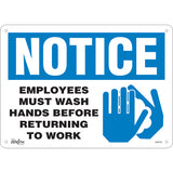 Enseigne «Employees Must Wash Hands», Anglais avec pictogramme, signalisation sanitaire