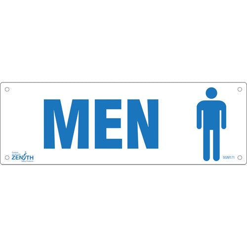 Enseigne «Men», 4" x 12", Plastique, Anglais avec pictogramme - SGM171