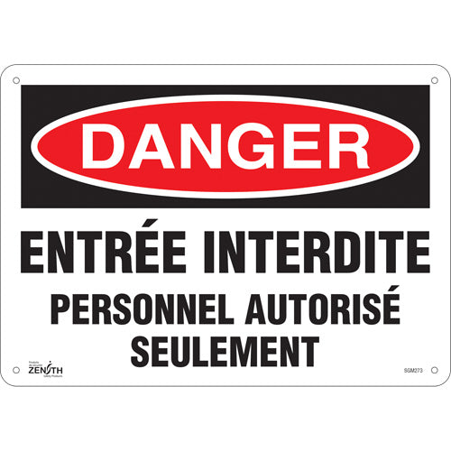 Enseigne «Personnel Autorisé Seulement», 10" x 14", Plastique, Français - SGM273
