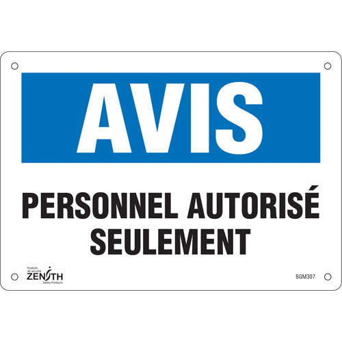 Enseigne «Personnel Autorisé Seulement», 7" x 10", Aluminium, Français - SGM307
