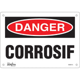 Enseigne «Corrosif», panneau d'avertissement en français pour produits corrosifs