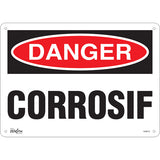 Enseigne «Corrosif», panneau d'avertissement en français pour produits corrosifs