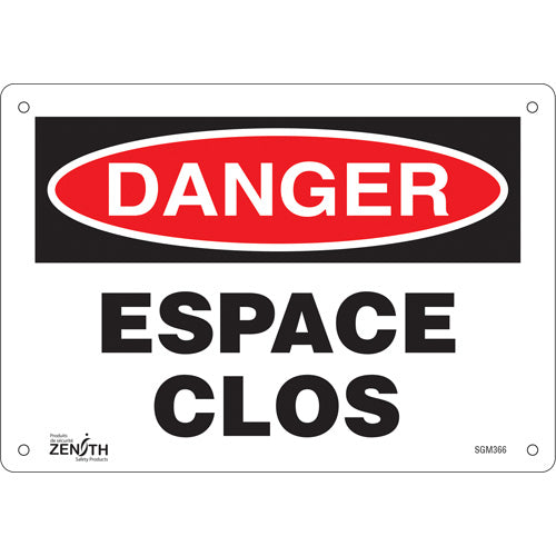 Enseigne «Espace Clos» en français — panneau signalétique pour zone fermée