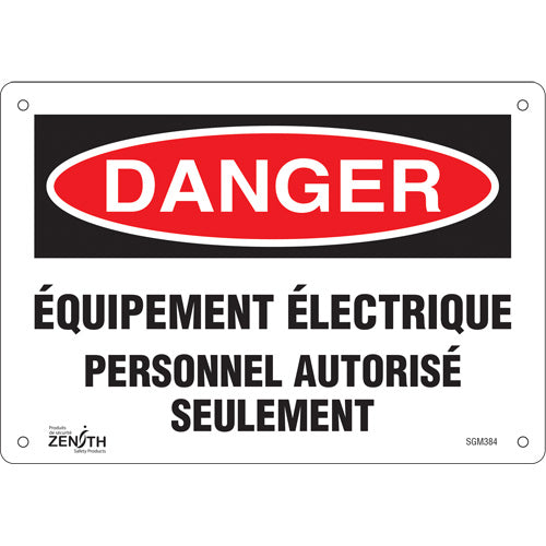 Enseigne «Équipement Électrique», 7" x 10", Plastique, Français - SGM384