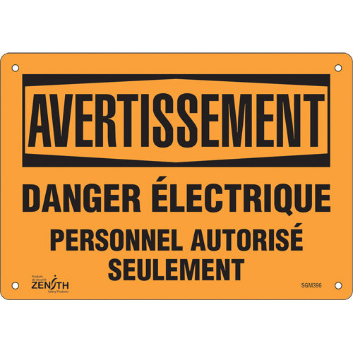Enseigne «Danger Électrique», 7" x 10", Plastique, Français - SGM396