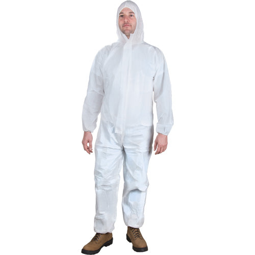 Hooded Coveralls, 5T-Large, White, Microporous - SGM438