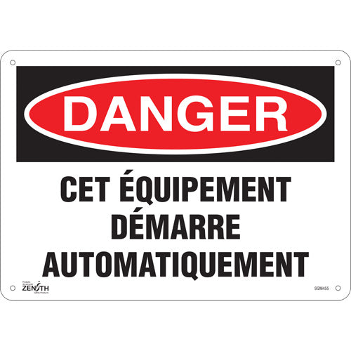 Enseigne «Équipement Démarre Automatiquement» - Signalisation de sécurité, Français