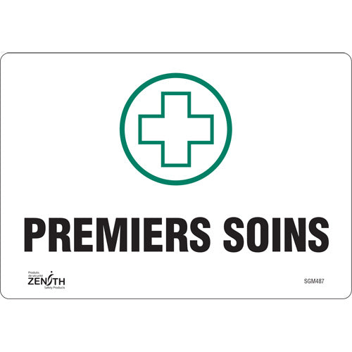 Enseigne «Premiers Soins», 7" x 10", Vinyle, Français avec pictogramme - SGM487
