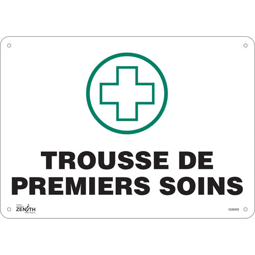 Enseigne «Premiers Soins», 10" x 14", Aluminium, Français avec pictogramme - SGM498