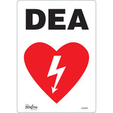 Enseigne «DEA», Français avec pictogramme — disponible en plusieurs formats et matériaux
