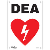 Enseigne «DEA», Français avec pictogramme — disponible en plusieurs formats et matériaux