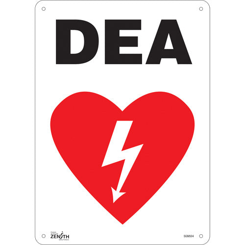 Enseigne «DEA», Français avec pictogramme — disponible en plusieurs formats et matériaux