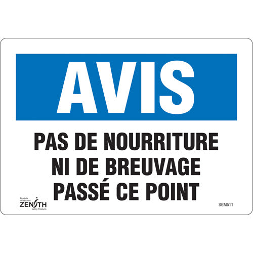 Enseigne «Pas de Nourriture» - panneau d'avertissement en français pour établissements