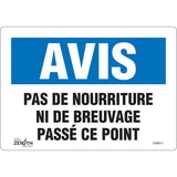 Enseigne «Pas de Nourriture» - panneau d'avertissement en français pour établissements