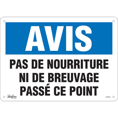 Enseigne «Pas de Nourriture» - panneau d'avertissement en français pour établissements