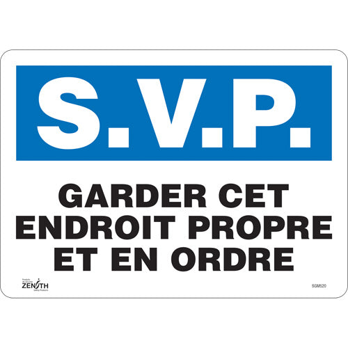Enseigne «Garder cet Endroit Propre», 10" x 14", Vinyle, Français - SGM520