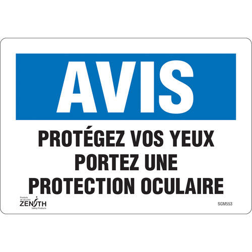 Enseigne «Protégez vos Yeux», 7" x 10", Vinyle, Français - SGM553