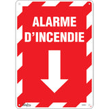 Enseigne avec flèche «Alarme D'Incendie», Français avec pictogramme de sécurité