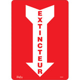 Sign with arrow "Fire extinguisher", French with pictogram - safety signage