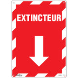 Enseigne avec flèche «Extincteur», signalisation de sécurité en Français avec pictogramme