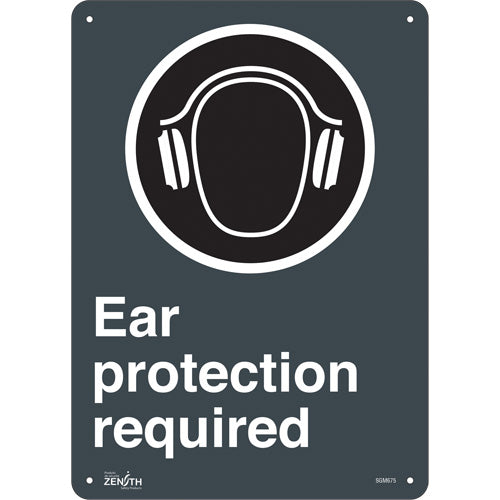 "Ear Protection Required" sign, English with pictogram - Safety sign