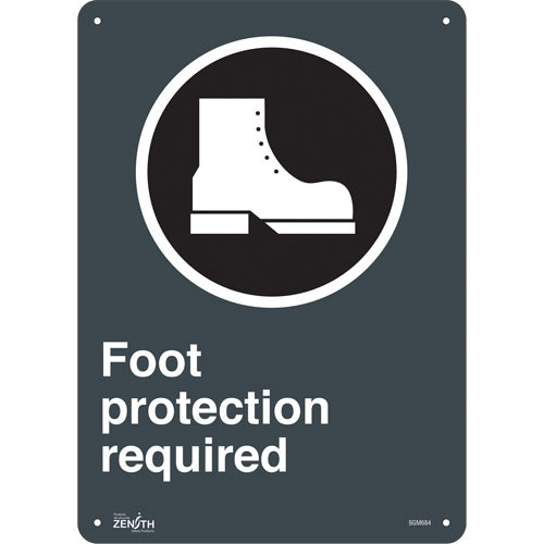 Enseigne «Foot Protection Required», 14" x 10", Anglais avec pictogramme