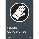 Enseigne «Gants Obligatoires» 14" x 10" Français avec pictogramme en matériaux durables