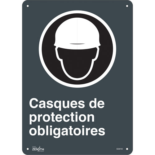 Sign "Protective Helmets Required", French — with pictogram