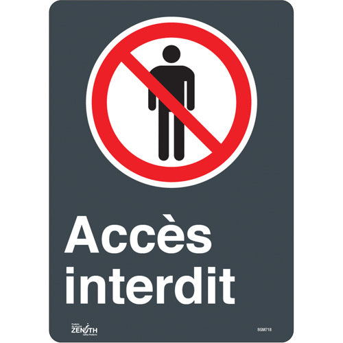 Enseigne «Accès interdit», 14" x 10", Vinyle, Français avec pictogramme - SGM718