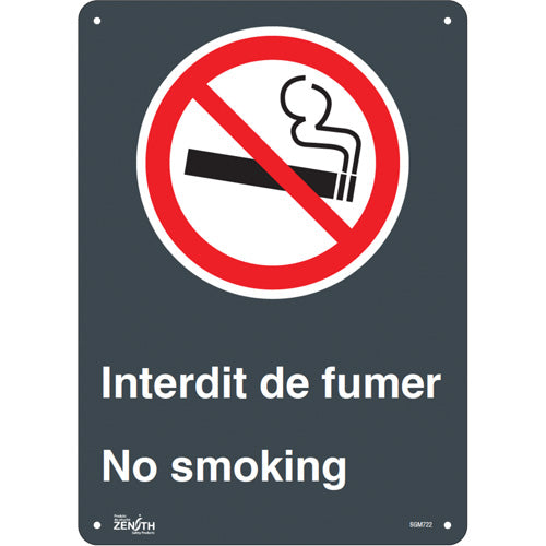 Enseigne «Interdit De Fumer/No Smoking», panneau signalisation bilingue avec pictogramme