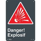 "Explosive" sign, French with pictogram, regulatory safety sign