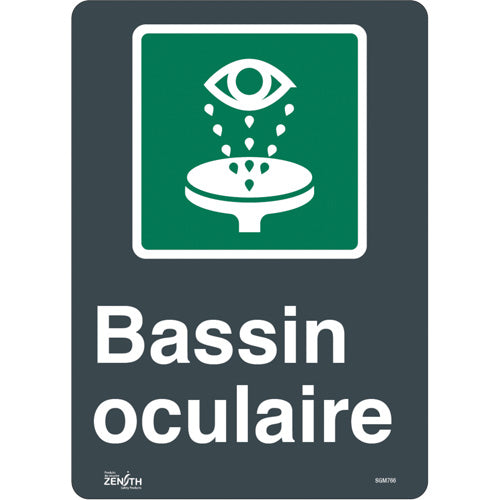 “Eye Basin” sign in French with pictogram for eye safety