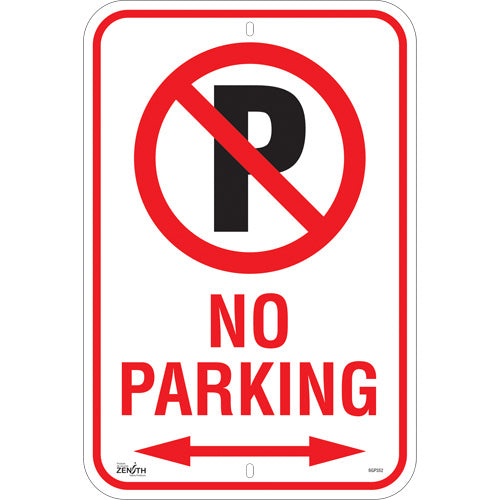 "No Parking" Sign, 18" x 12", Aluminum, English with Pictogram - SGP352