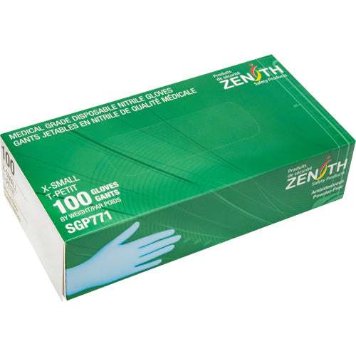 Gants jetables de calibre médical résistants à la perforation en nitrile, 4,5 mils, sans poudre, bleu, Classe 2