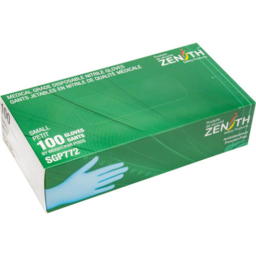 Gants jetables de calibre médical résistants à la perforation en nitrile, 4,5 mils, sans poudre, bleu, Classe 2