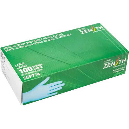 Gants jetables de calibre médical résistants à la perforation en nitrile, 4,5 mils, sans poudre, bleu, Classe 2