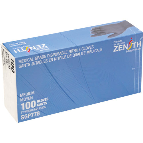 Gants jetables de calibre médical résistants à la perforation en nitrile sans poudre, 5 mils, Classe 2