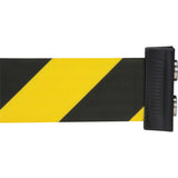 Wall Mounted Magnetic Tape Barrier, Steel, Screw Mount, 7', Black and Yellow Tape - SGR017