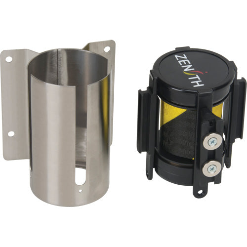 Wall Mounted Magnetic Tape Barrier, Steel, Screw Mount, 7', Black and Yellow Tape - SGR017