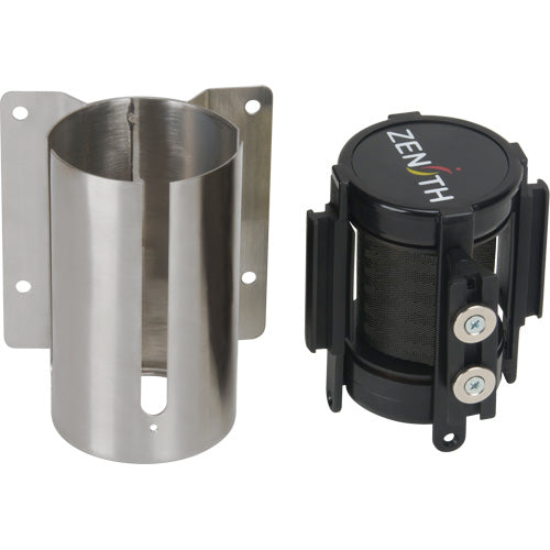 Wall Mounted Magnetic Tape Barrier, Steel, Screw Mount, 7', Black Tape - SGR018