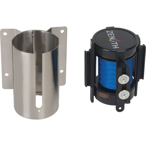Wall Mounted Magnetic Tape Barrier, Steel, Screw Mount, 7', Blue Tape - SGR025