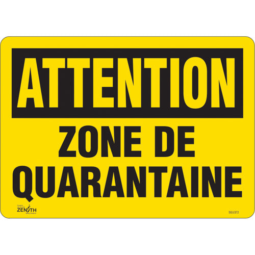 "Quarantine Zone" Sign, 10" x 14", Vinyl, French - SGU372