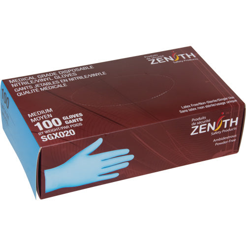 Gants tactiles jetables de calibre médical en nitrile/vinyle, 4,5 mils, sans poudre, Classe 2